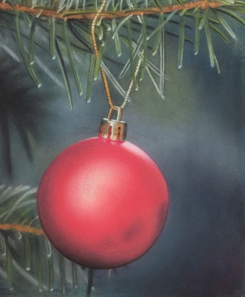 Boule de Noel Froggy Art à Lyon 6 fait en pastel sec