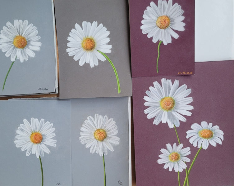 Fleurs en Pastel sec sur papier Clairfontaine réalisé en pastel sec par des élèves en cours avec Agnès Prigent
