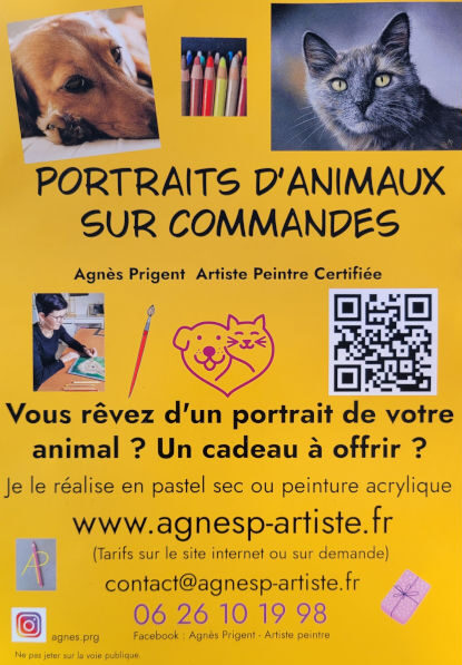 Flyers de portraits sur commande d'animaux réalisés par Agnès Prigent Artiste peintre