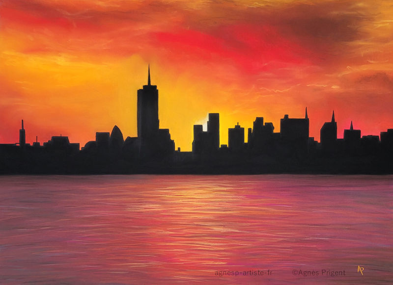"COUCHER DE SOLEIL" réalisé en pastel sec par l'artiste peintre Agnès Prigent