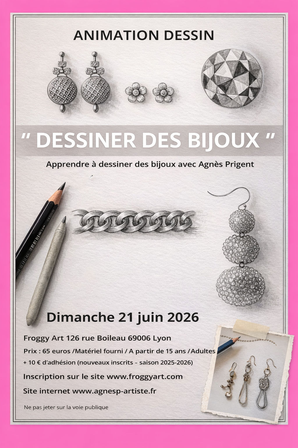 Animation organisé par Agnès Prigent sur le thème "Dessiner des bijoux" à Froggy Art Lyon 6